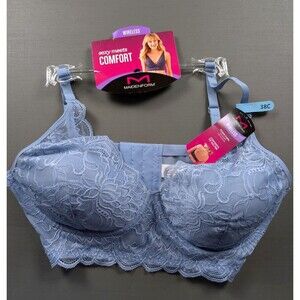 Maidenform Wireless Lace Longline Bra 38C Light Blue NWT Comfort Wirefree